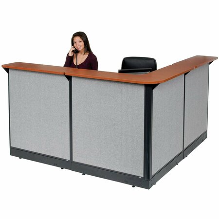 INTERION BY GLOBAL INDUSTRIAL Interion L-Shaped Reception Station w/Raceway 80inW x 80inD x 46inH Cherry Counter Gray Panel 249009NCG